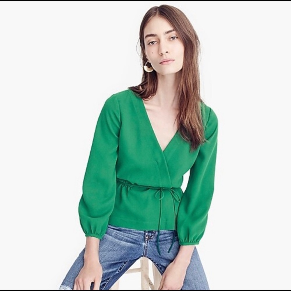 J. Crew Drapey Crepe Faux-Wrap Top Luminary Green Size 6